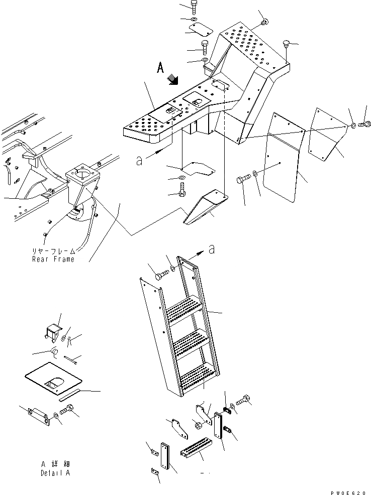 Схема запчастей Komatsu WA480-5 - ЛЕСТНИЦА (ПОЛ ЛЕВ.) (ДЛЯ АВТОМАТИЧ. СМАЗ.) ЧАСТИ КОРПУСА