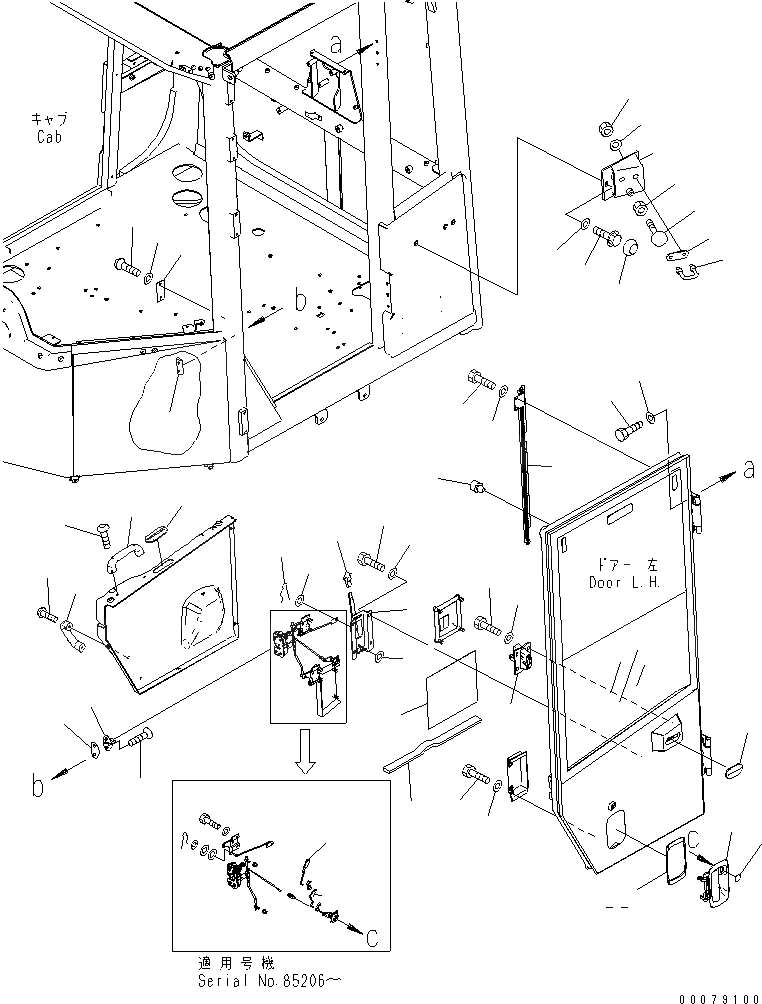 Схема запчастей Komatsu WA480-6 - КАБИНА ROPS (ДВЕРЬ ЛЕВ.) (/) (MONOCOQUE ТИП)(№8-) КАБИНА ОПЕРАТОРА И СИСТЕМА УПРАВЛЕНИЯ