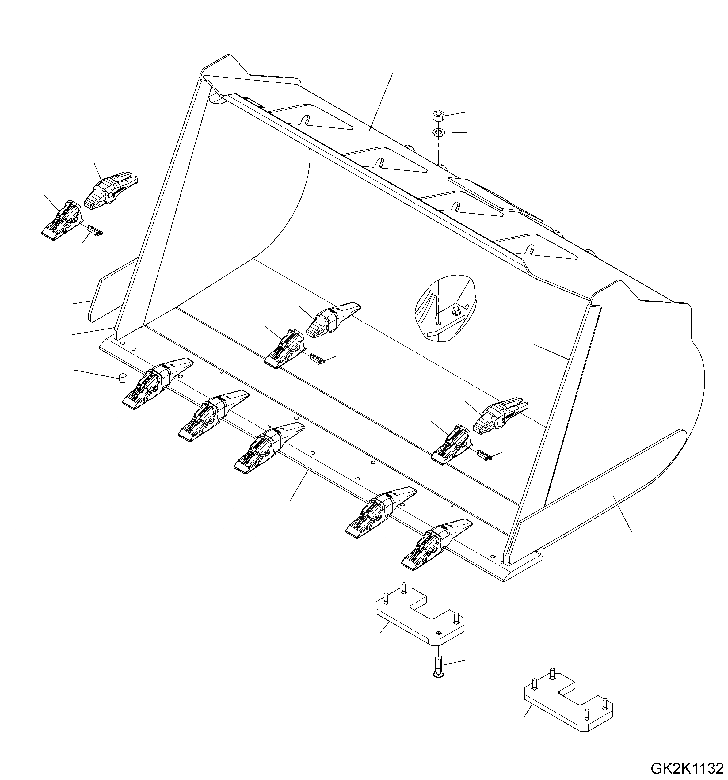 Схема запчастей Komatsu WA480-6 LC - КОВШ (ШИР. .M) (.CBM) (ТИП CB) (С TEETH HENSLEY) T РАБОЧЕЕ ОБОРУДОВАНИЕ