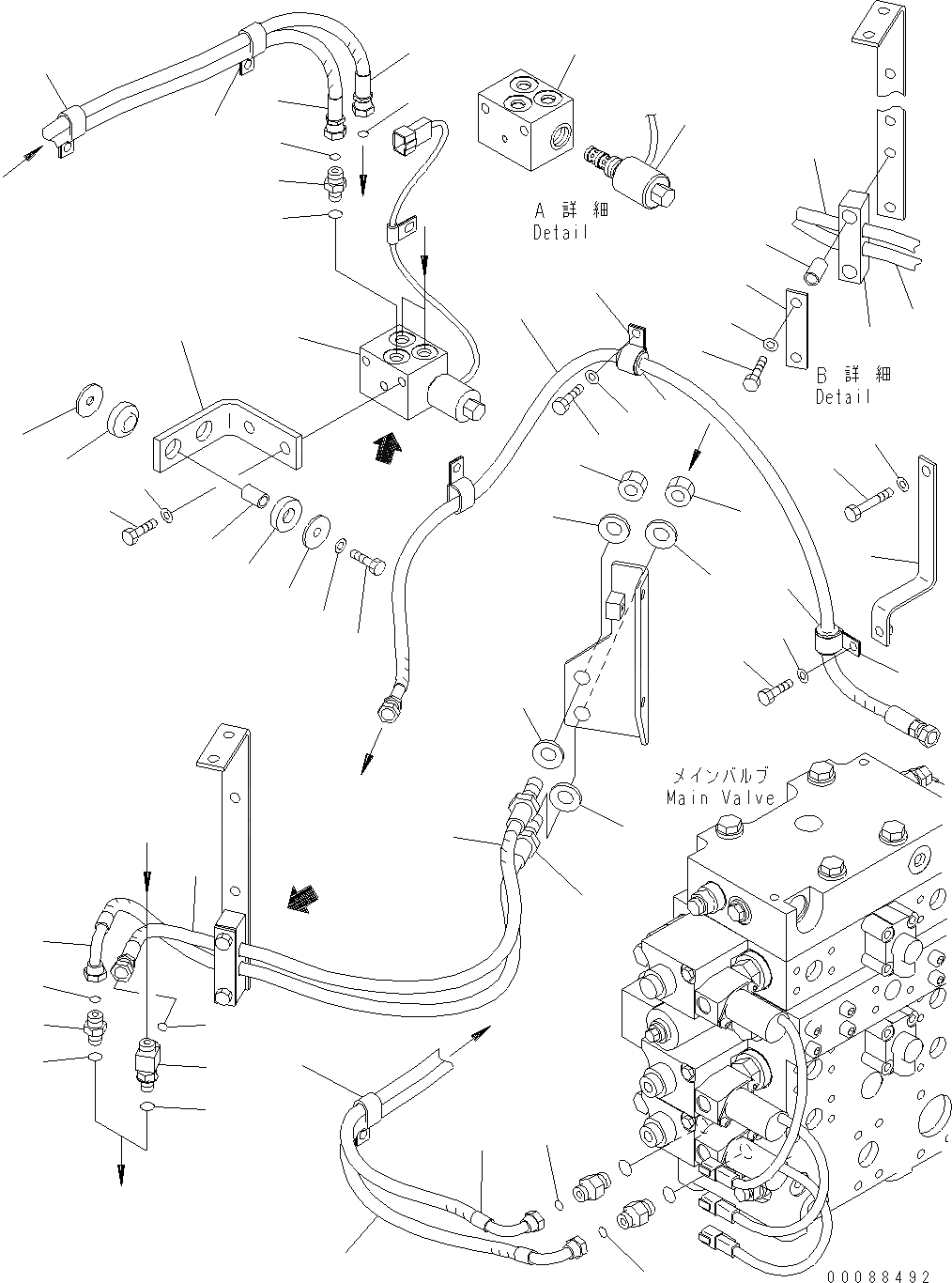 Схема запчастей Komatsu WA480-6 - ГИДРОЛИНИЯ (ДРЕНАЖН. И ГЛАВН. КЛАПАН ЛИНИЯ) (EPC) H ГИДРАВЛИКА