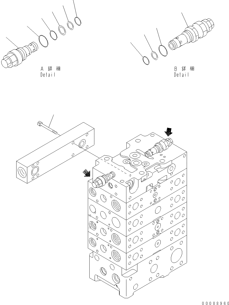 Схема запчастей Komatsu WA480-6 - ОСНОВН. КЛАПАН (3-Х СЕКЦИОНН.) (ДЛЯ КЛАПАН EPC) (/9) Y ОСНОВН. КОМПОНЕНТЫ И РЕМКОМПЛЕКТЫ