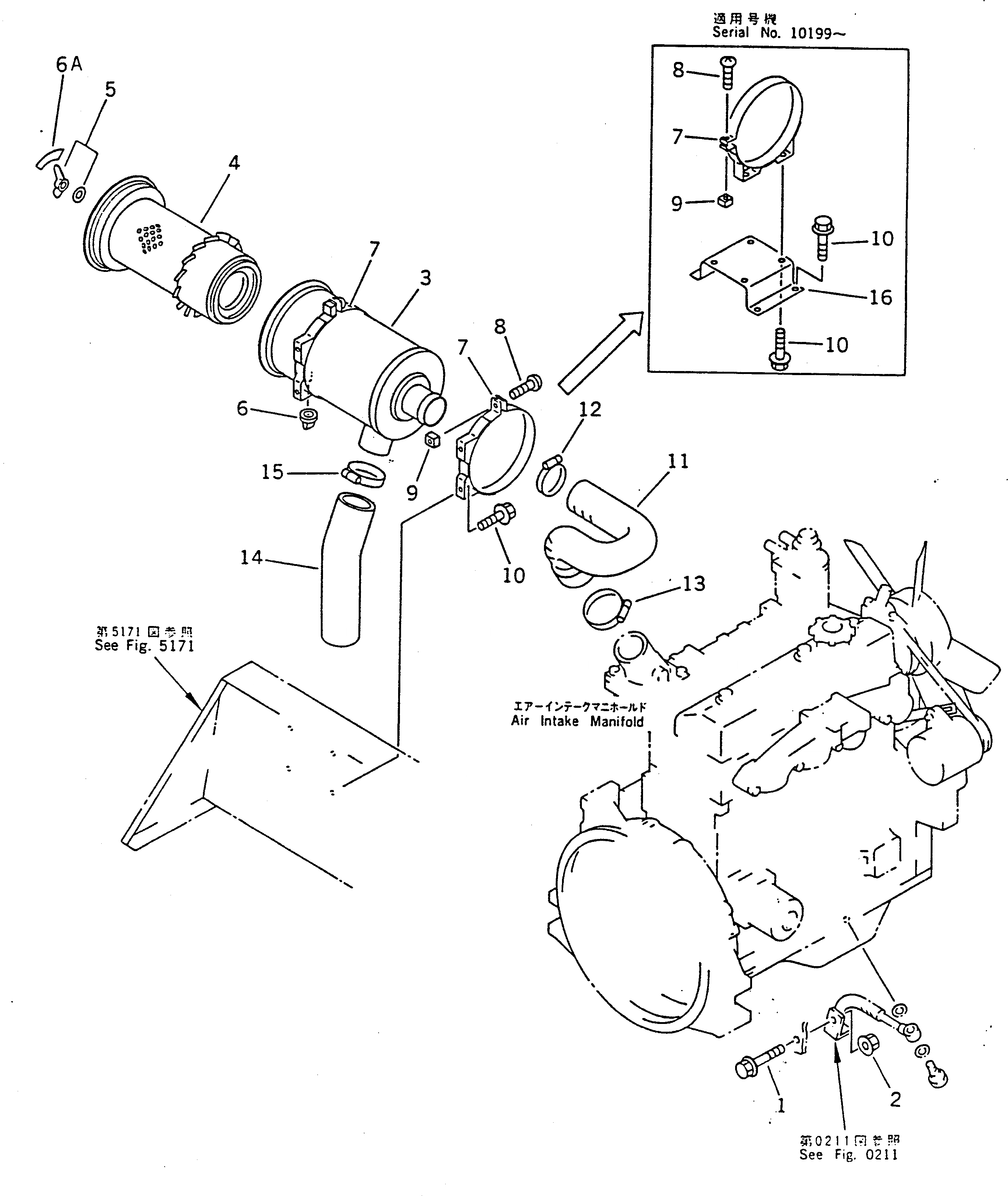 Схема запчастей Komatsu WA50-1 - ВОЗДУХООЧИСТИТЕЛЬ И КОМПОНЕНТЫ КОМПОНЕНТЫ ДВИГАТЕЛЯ И ЭЛЕКТРИКА