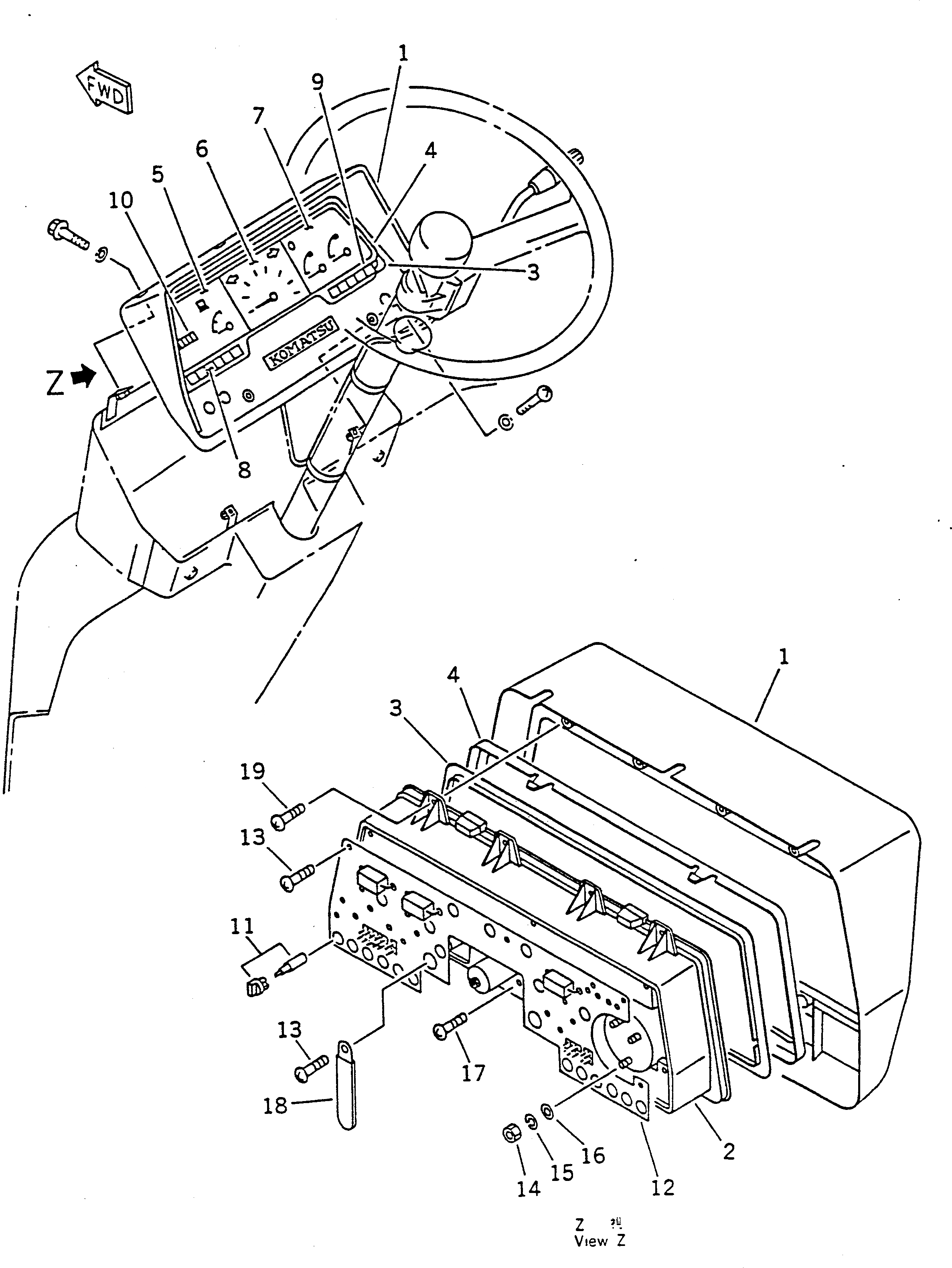 Схема запчастей Komatsu WA50-1 - ПАНЕЛЬ ПРИБОРОВ КОМПОНЕНТЫ ДВИГАТЕЛЯ И ЭЛЕКТРИКА