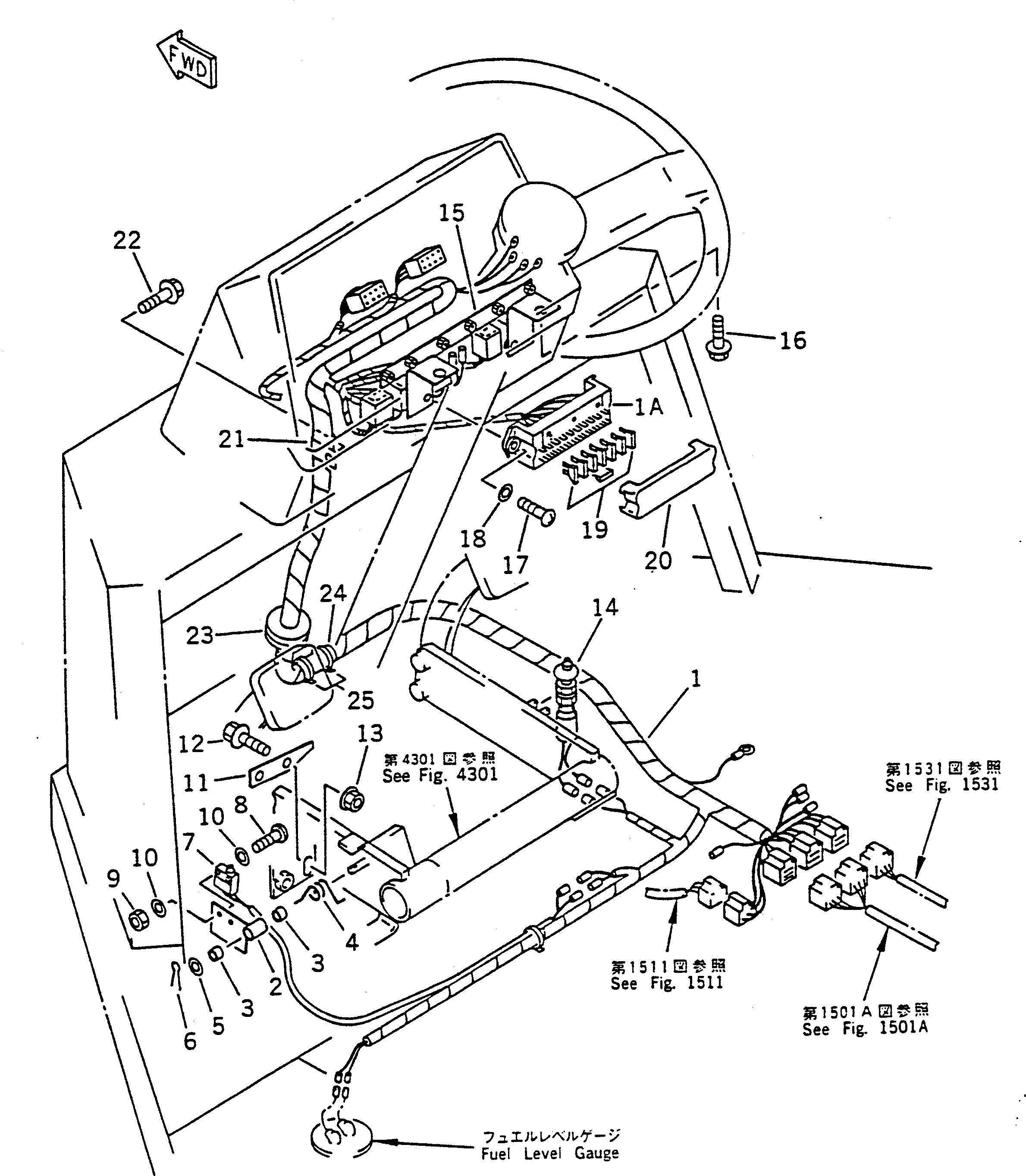 Схема запчастей Komatsu WA50-1 - ЭЛЕКТРИКА (ЛИНИЯ ПАНЕЛИ ПРИБОРОВ) (С НАВЕСОМ) КОМПОНЕНТЫ ДВИГАТЕЛЯ И ЭЛЕКТРИКА