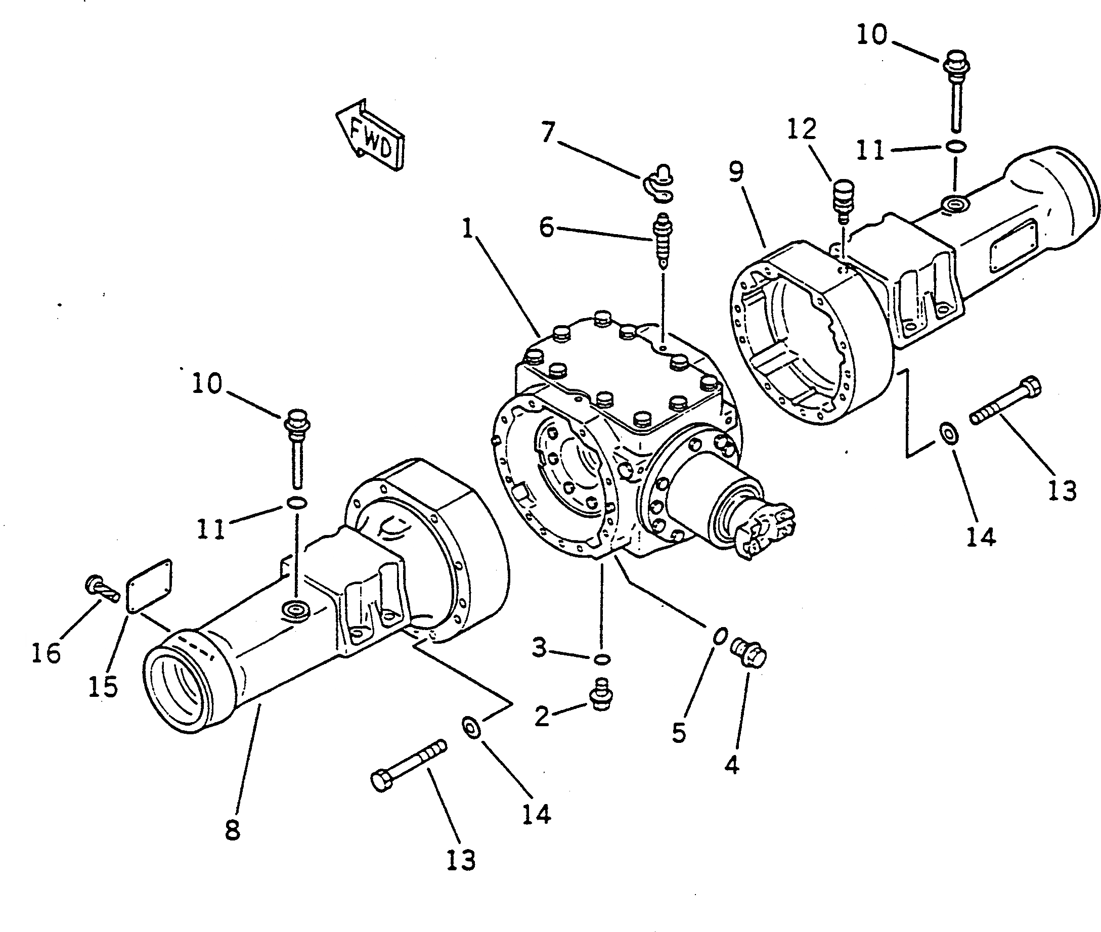 Схема запчастей Komatsu WA50-1 - КОРПУС ПЕРЕДНЕГО МОСТА ВЕДУЩ. ВАЛ¤ ДИФФЕРЕНЦ. И КОЛЕСА