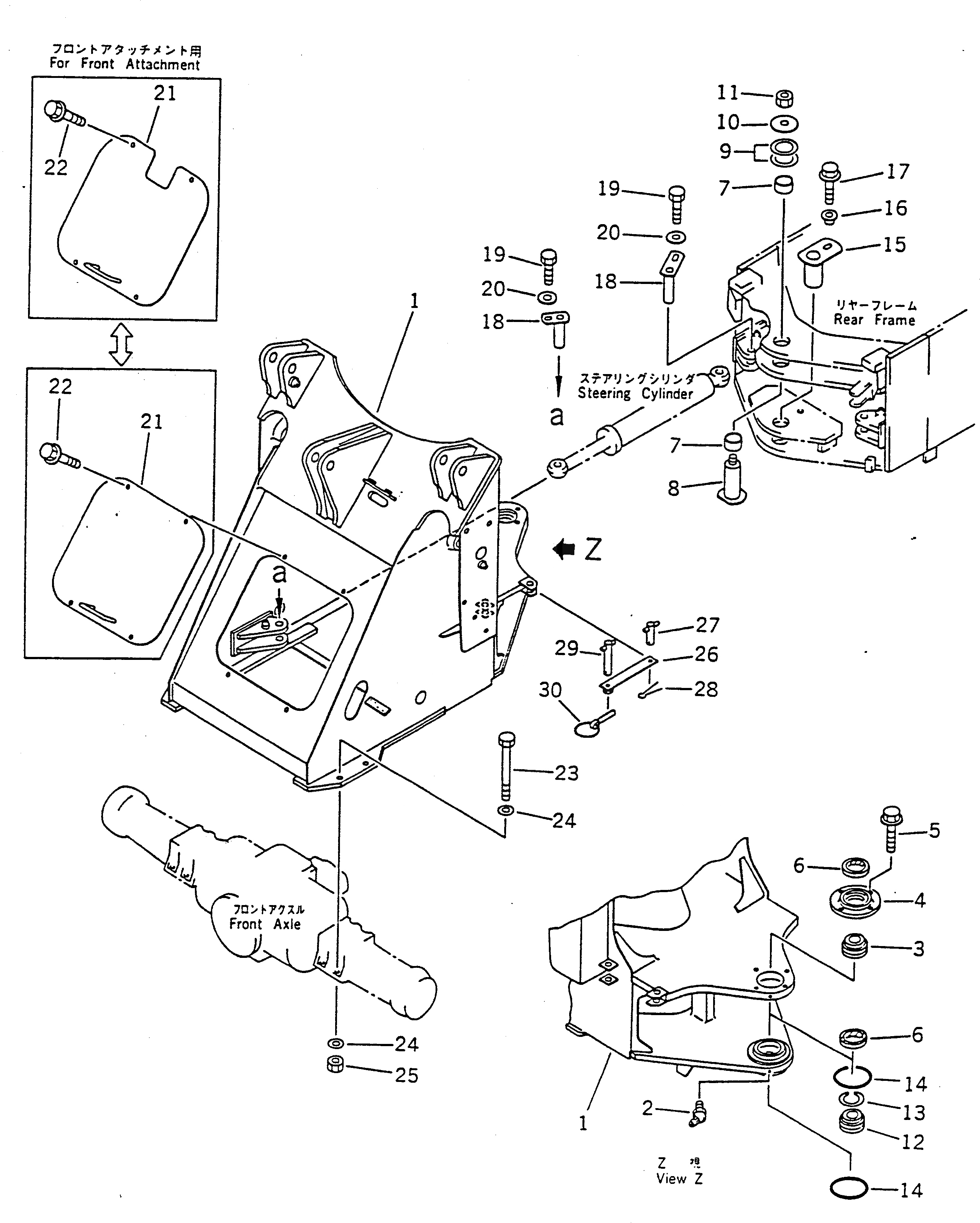 Схема запчастей Komatsu WA50-1 - ПЕРЕДН. РАМА РАМА И ЧАСТИ КОРПУСА