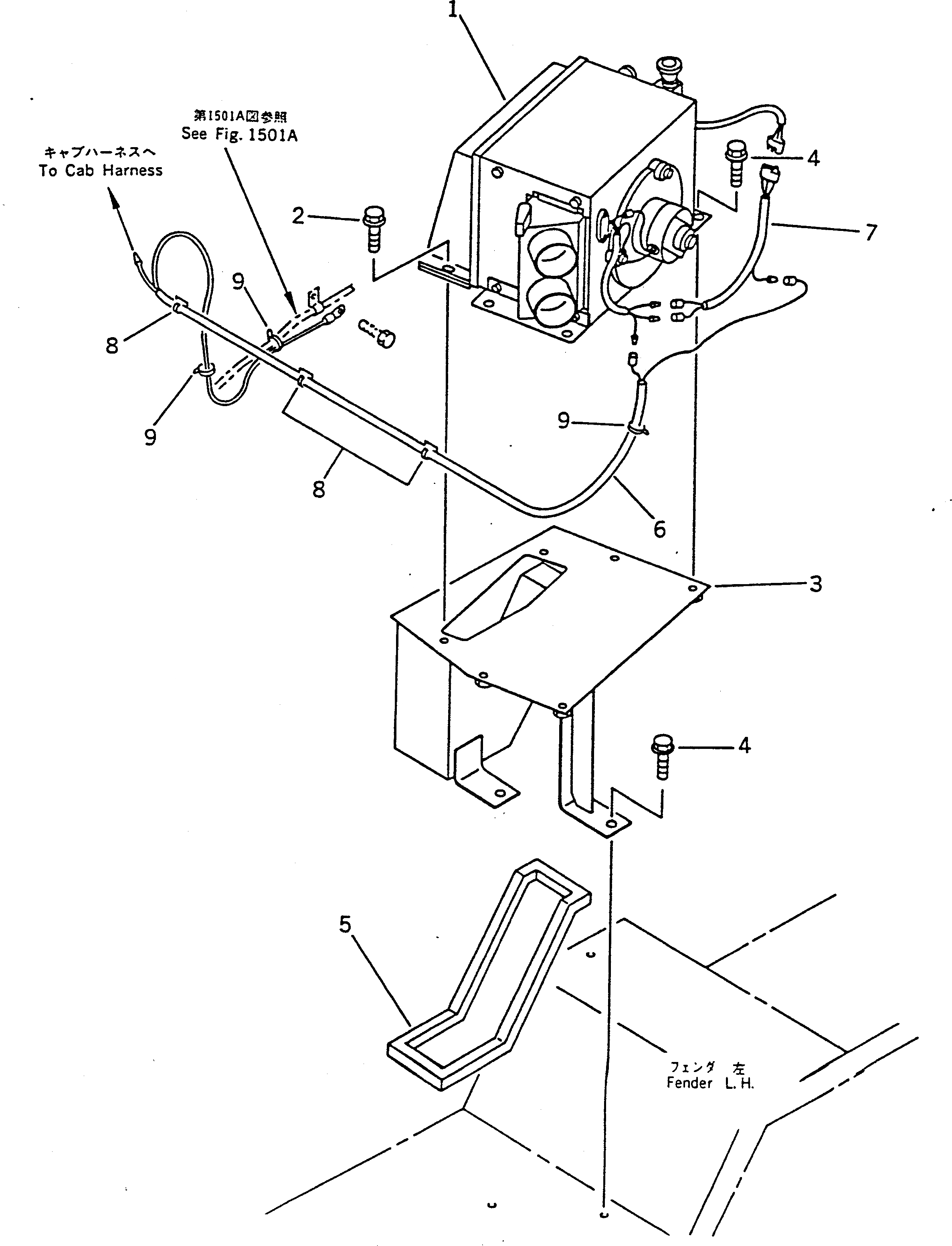 Схема запчастей Komatsu WA50-1 - ОБОГРЕВАТЕЛЬ. (ЭЛЕКТР.) (/) РАМА И ЧАСТИ КОРПУСА