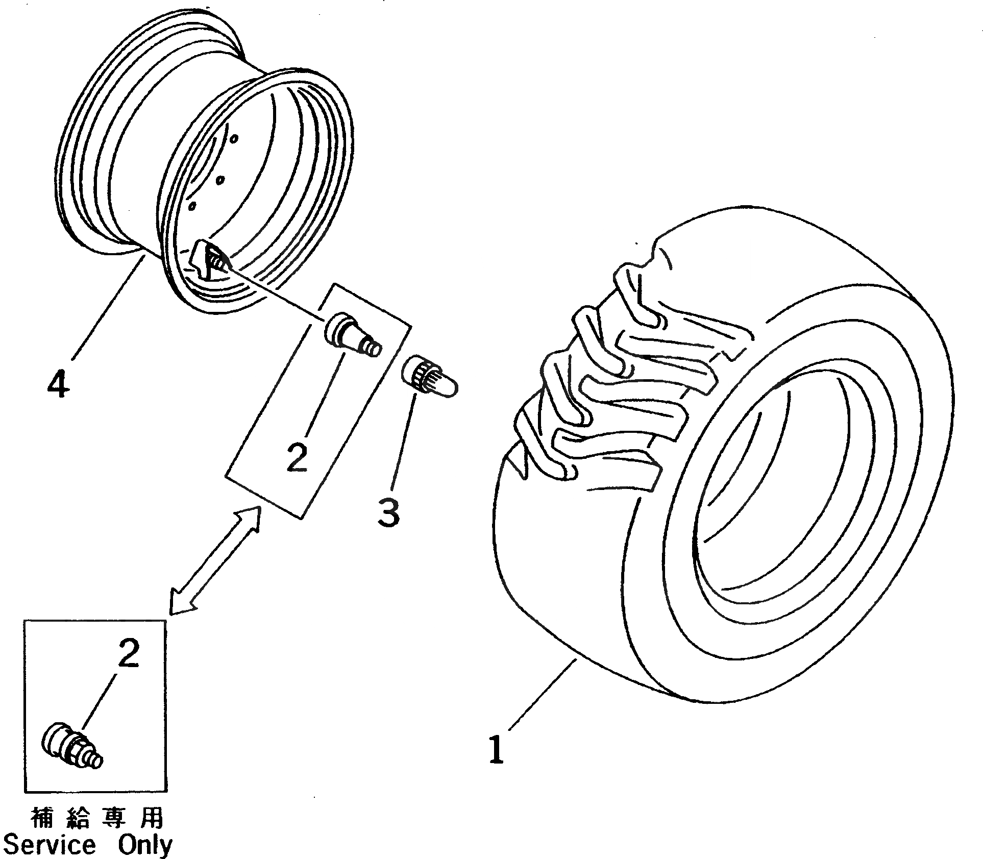Схема запчастей Komatsu WA50-3 - КОЛЕСА И БЕСКАМЕРНЫЕ ШИНЫ ПОДВЕСКА И КОЛЕСА
