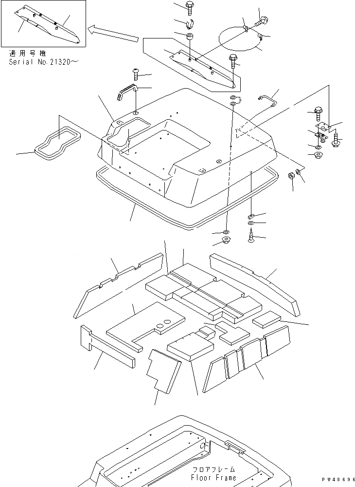 Схема запчастей Komatsu WA50-3-X - КАПОТ (С КАБИНОЙ) ЧАСТИ КОРПУСА