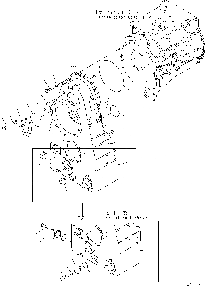 Схема запчастей Komatsu WA500-3 - ТРАНСМИССИЯ (ПЕРЕДАЧА) (/) (КОРПУС ПЕРЕДАЧИ) ГИДРОТРАНСФОРМАТОР И ТРАНСМИССИЯ