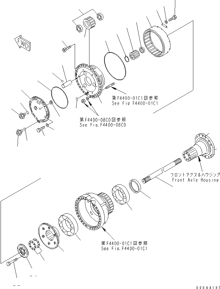 Схема запчастей Komatsu WA500-3 - ПЕРЕДНИЙ МОСТ (КОНЕЧНАЯ ПЕРЕДАЧА) (ЛЕВ. И ПРАВ.) (С АНТИПРОСКАЛЬЗЫВАЮЩ. ДИФФЕРЕНЦИАЛОМ МОСТА)(№.-) ГИДРОТРАНСФОРМАТОР И ТРАНСМИССИЯ