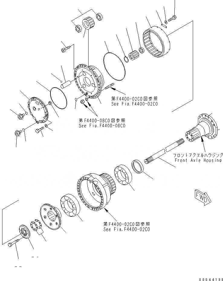 Схема запчастей Komatsu WA500-3 - ПЕРЕДНИЙ МОСТ (КОНЕЧНАЯ ПЕРЕДАЧА) (ПРАВ.)(№.-) ГИДРОТРАНСФОРМАТОР И ТРАНСМИССИЯ