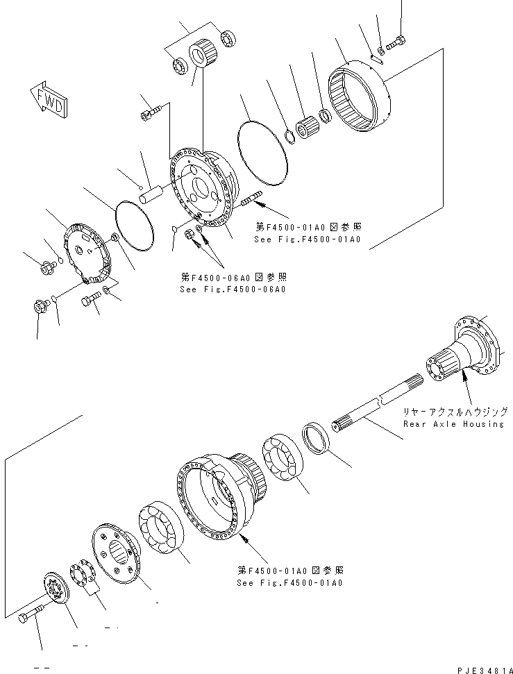 Схема запчастей Komatsu WA500-3 - ЗАДН. МОСТ (КОНЕЧНАЯ ПЕРЕДАЧА) (КРОМЕ ЯПОН.)(№-.) ГИДРОТРАНСФОРМАТОР И ТРАНСМИССИЯ