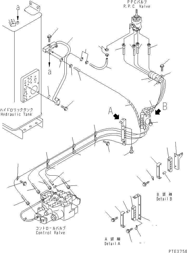 Схема запчастей Komatsu WA500-3 - ГИДРАВЛ ЛИНИЯ (P.P.C. КЛАПАН - УПРАВЛЯЮЩ. КЛАПАН И ВОЗВРАТН. ЛИНИЯ)(№-) ГИДРАВЛИКА