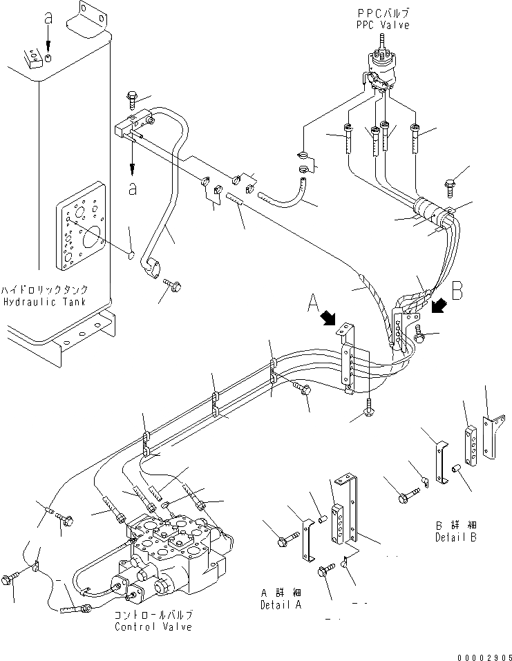 Схема запчастей Komatsu WA500-3 - ГИДРАВЛ ЛИНИЯ (P.P.C. КЛАПАН - УПРАВЛЯЮЩ. КЛАПАН И ВОЗВРАТН. ЛИНИЯ) (MONO РЫЧАГ ТИП)(№-) ГИДРАВЛИКА