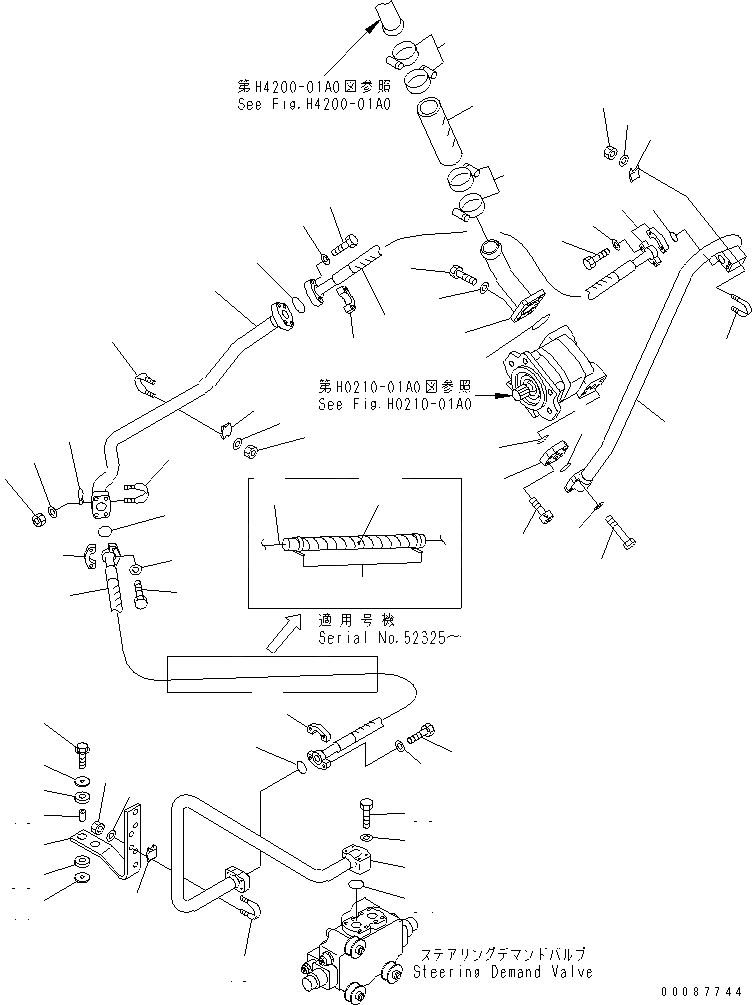 Схема запчастей Komatsu WA500-3 - ГИДРОЛИНИЯ РУЛЕВОГО УПРАВЛЕНИЯ (ВСАСЫВ. И ЛИНИЯ ПОДАЧИ) (С ТОРМОЗ. СИСТЕМА ОХЛАЖДЕНИЯ)(№-) ГИДРАВЛИКА