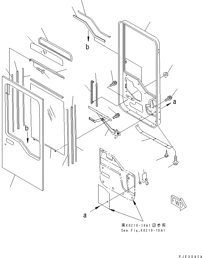 Схема запчастей Komatsu WA500-3 - КАБИНА (ДВЕРЬ ПРАВ.) (ДЛЯ EC) КАБИНА ОПЕРАТОРА И СИСТЕМА УПРАВЛЕНИЯ