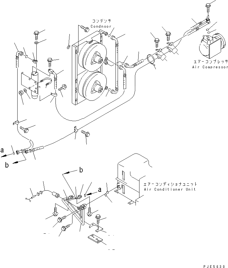 Схема запчастей Komatsu WA500-3 - КРЕПЛЕНИЕ И ПАТРУБКИ КОНДИЦИОНЕРА (ЛИНИЯ КОМПРЕССОРА)(№-) КАБИНА ОПЕРАТОРА И СИСТЕМА УПРАВЛЕНИЯ