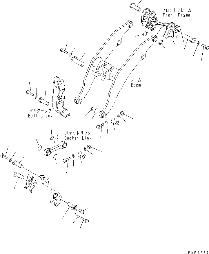 Схема запчастей Komatsu WA500-3 - РУКОЯТЬ И BELL CRANK (ПАЛЕЦ) РАБОЧЕЕ ОБОРУДОВАНИЕ