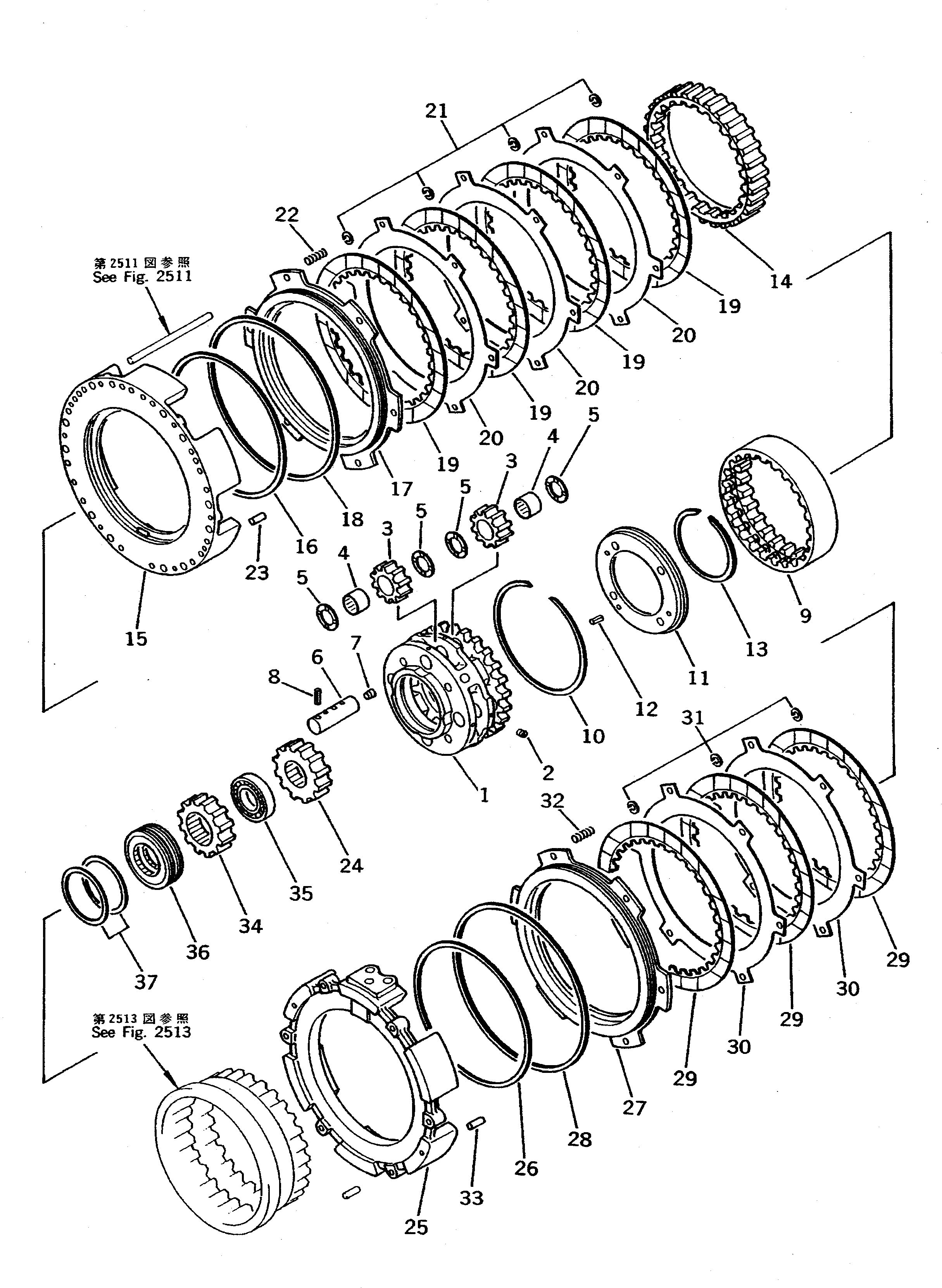 Схема запчастей Komatsu WA500-1 - ПЕРЕД. И 4 МУФТА ГИДРОТРАНСФОРМАТОР И ТРАНСМИССИЯ