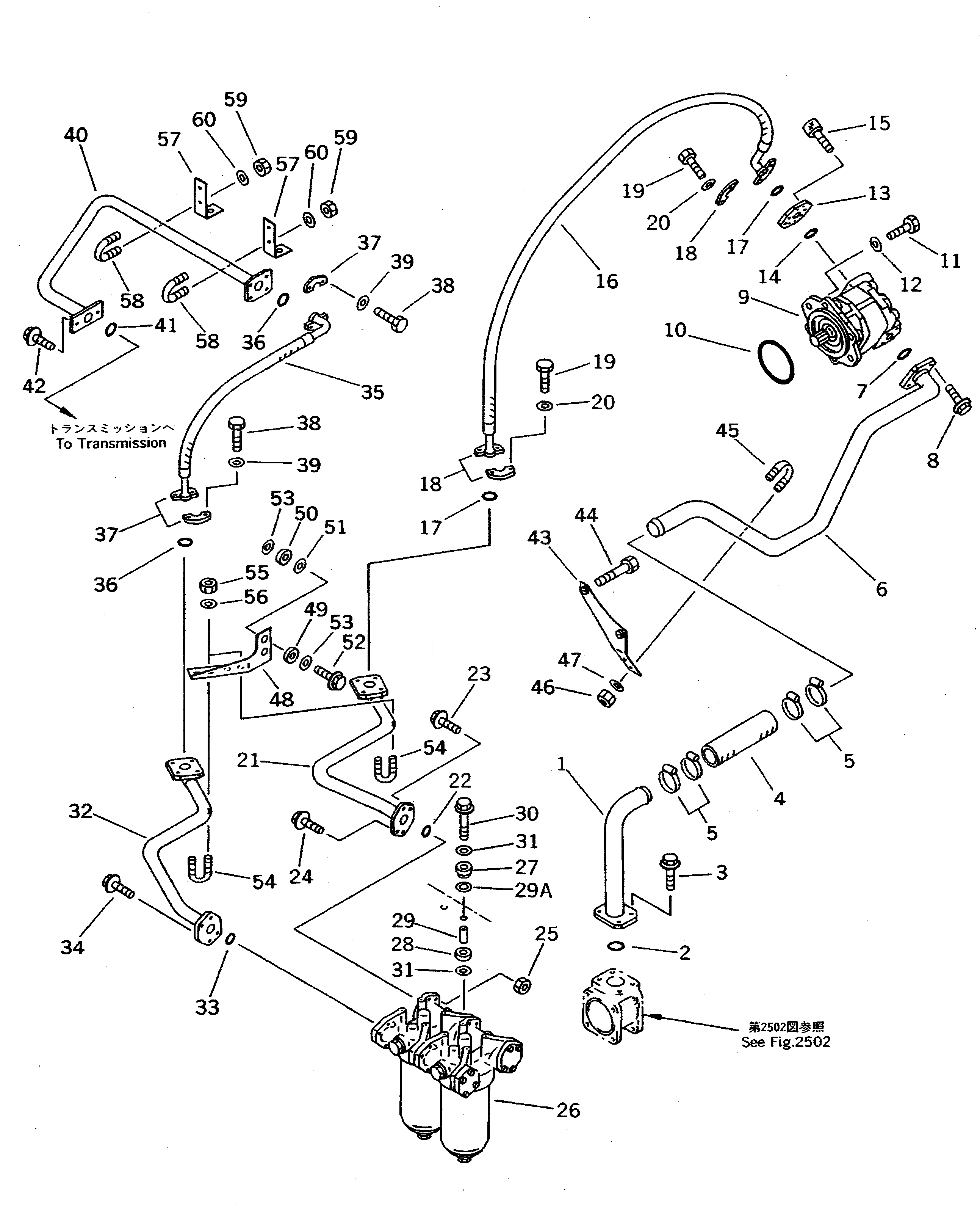 Схема запчастей Komatsu WA500-1 - СИСТЕМА ТРУБ ТРАНСМИССИИ (/) (СПЕЦ-Я TBG)(№-) ГИДРОТРАНСФОРМАТОР И ТРАНСМИССИЯ