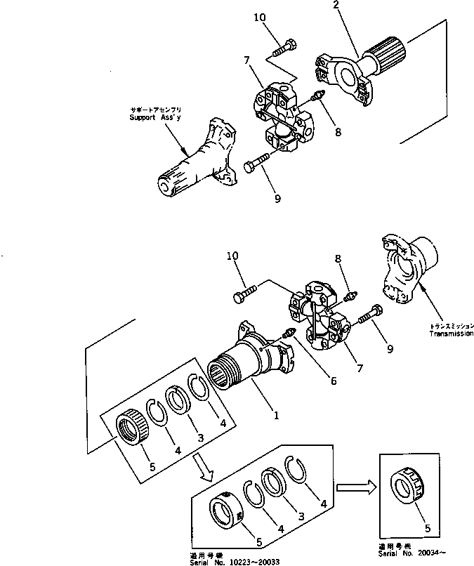 Схема запчастей Komatsu WA500-1 - ВЕДУЩ. ВАЛ (ЦЕНТР.) ВЕДУЩ. ВАЛ¤ ДИФФЕРЕНЦ. И КОЛЕСА