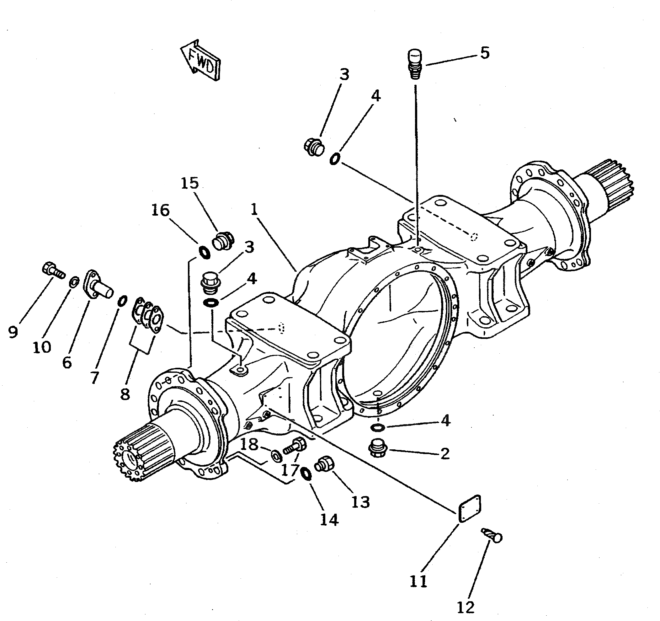 Схема запчастей Komatsu WA500-1 - КОРПУС ПЕРЕДНЕГО МОСТА(№-) ВЕДУЩ. ВАЛ¤ ДИФФЕРЕНЦ. И КОЛЕСА