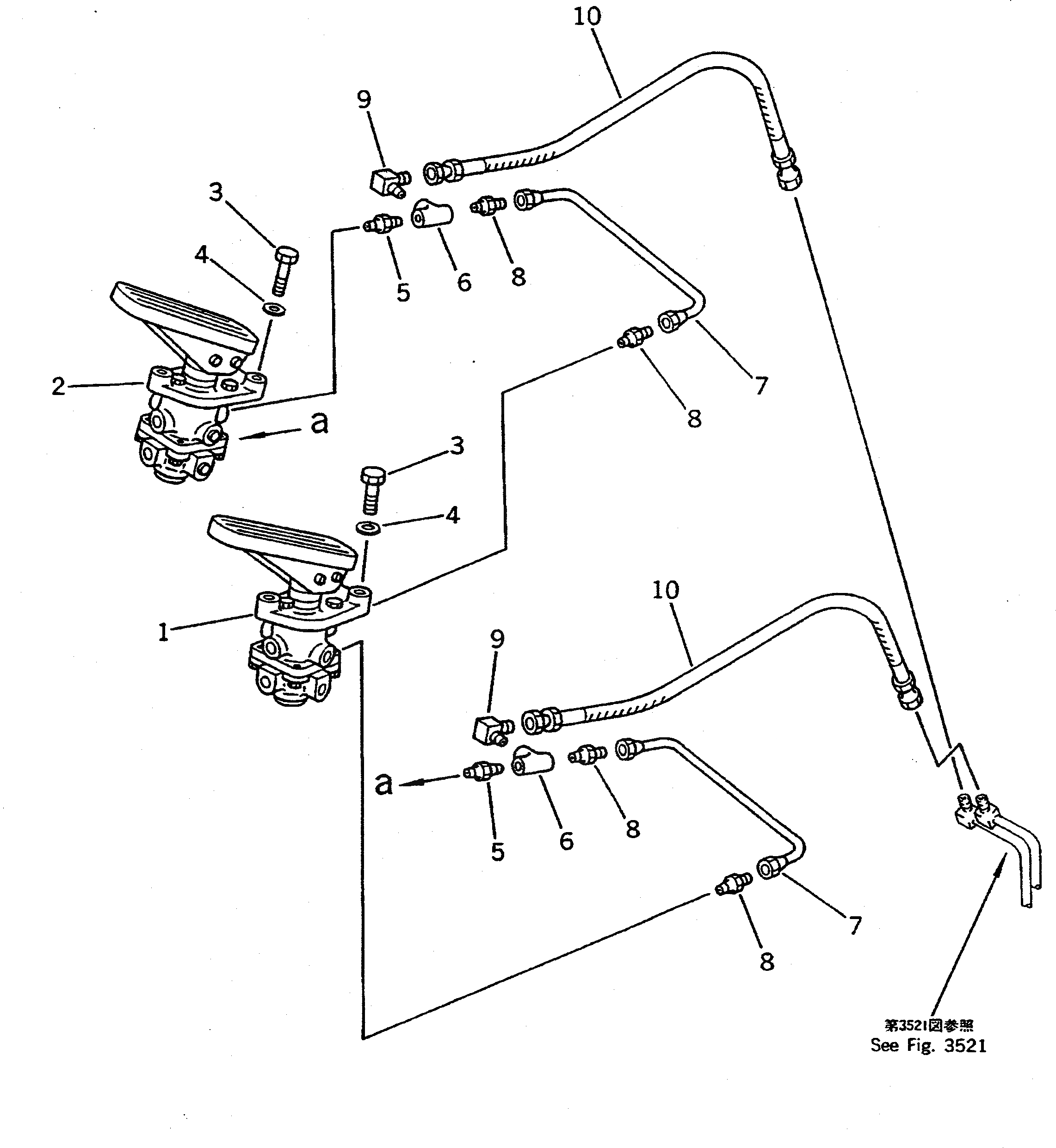 Схема запчастей Komatsu WA500-1 - ВОЗДУХОВОД (СУХ. БАК - КЛАПАН ПЕДАЛИ) (/)(№-9999) ВЕДУЩ. ВАЛ¤ ДИФФЕРЕНЦ. И КОЛЕСА