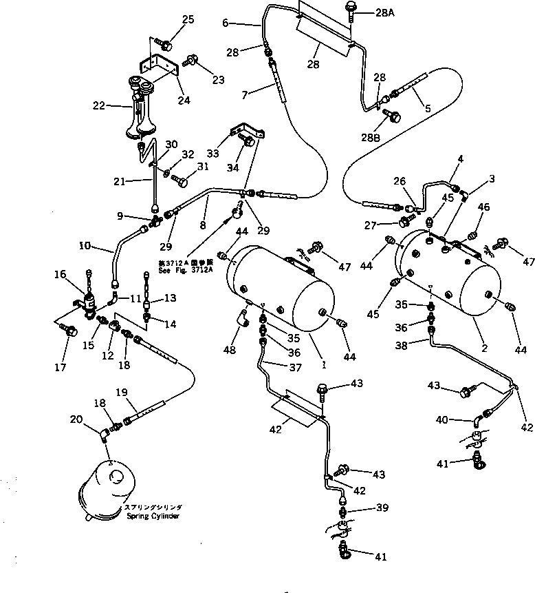 Схема запчастей Komatsu WA500-1 - ВОЗДУХОВОД (СУХ. БАК - СТОЯНОЧНЫЙ ТОРМОЗ) (СПЕЦ-Я TBG)(№-) ВЕДУЩ. ВАЛ¤ ДИФФЕРЕНЦ. И КОЛЕСА