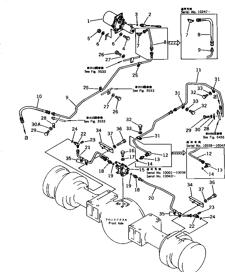 Схема запчастей Komatsu WA500-1 - ТОРМОЗ. МАСЛОПРОВОДЯЩАЯ ЛИНИЯ (ПЕРЕДН ТОРМОЗН. ГИДРОЛИНИЯ) (СПЕЦ-Я TBG)(№-9999) ВЕДУЩ. ВАЛ¤ ДИФФЕРЕНЦ. И КОЛЕСА