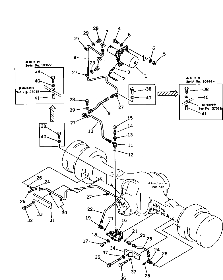 Схема запчастей Komatsu WA500-1 - ТОРМОЗ. МАСЛОПРОВОДЯЩАЯ ЛИНИЯ (ЗАДН. ТОРМОЗН. ГИДРОЛИНИЯ)(№-9999) ВЕДУЩ. ВАЛ¤ ДИФФЕРЕНЦ. И КОЛЕСА