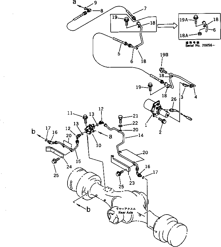 Схема запчастей Komatsu WA500-1 - ТОРМОЗ. МАСЛОПРОВОДЯЩАЯ ЛИНИЯ (ЗАДН. ТОРМОЗН. ГИДРОЛИНИЯ)(№-) ВЕДУЩ. ВАЛ¤ ДИФФЕРЕНЦ. И КОЛЕСА