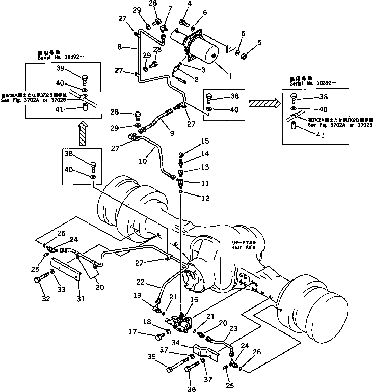 Схема запчастей Komatsu WA500-1 - ТОРМОЗ. МАСЛОПРОВОДЯЩАЯ ЛИНИЯ (ЗАДН. ТОРМОЗН. ГИДРОЛИНИЯ) (СПЕЦ-Я TBG)(№-9999) ВЕДУЩ. ВАЛ¤ ДИФФЕРЕНЦ. И КОЛЕСА
