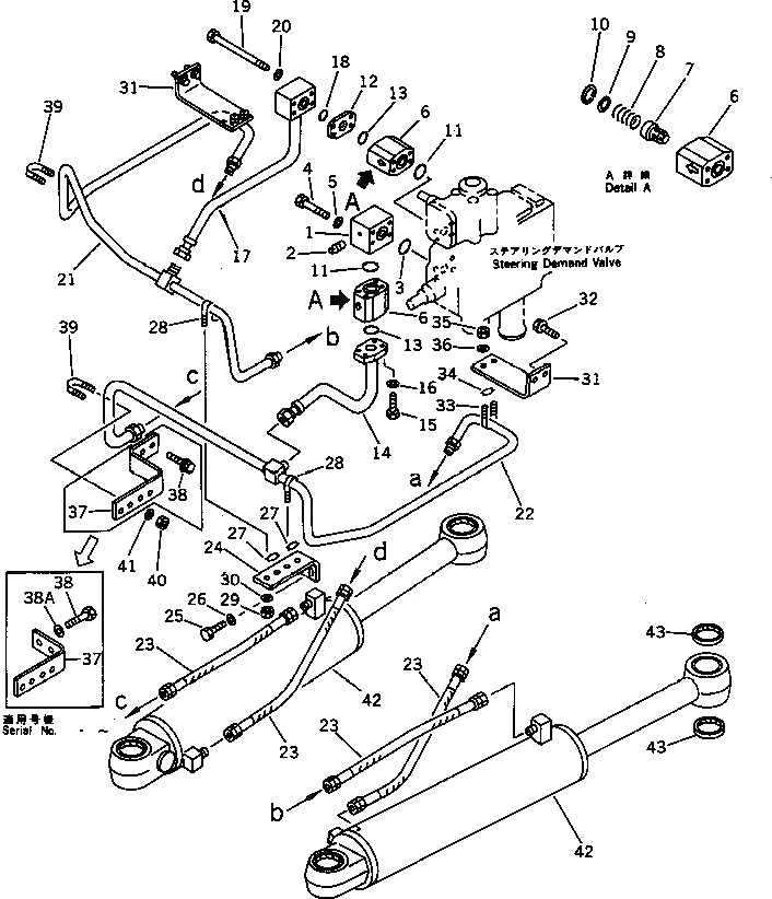Схема запчастей Komatsu WA500-1 - РУЛЕВ. УПРАВЛЕНИЕ МАСЛОПРОВОДЯЩАЯ ЛИНИЯ (ЛИНИЯ ЦИЛИНДРА РУЛЕВ. УПР-Я)(№-) РУЛЕВ. УПРАВЛЕНИЕ И СИСТЕМА УПРАВЛЕНИЯS