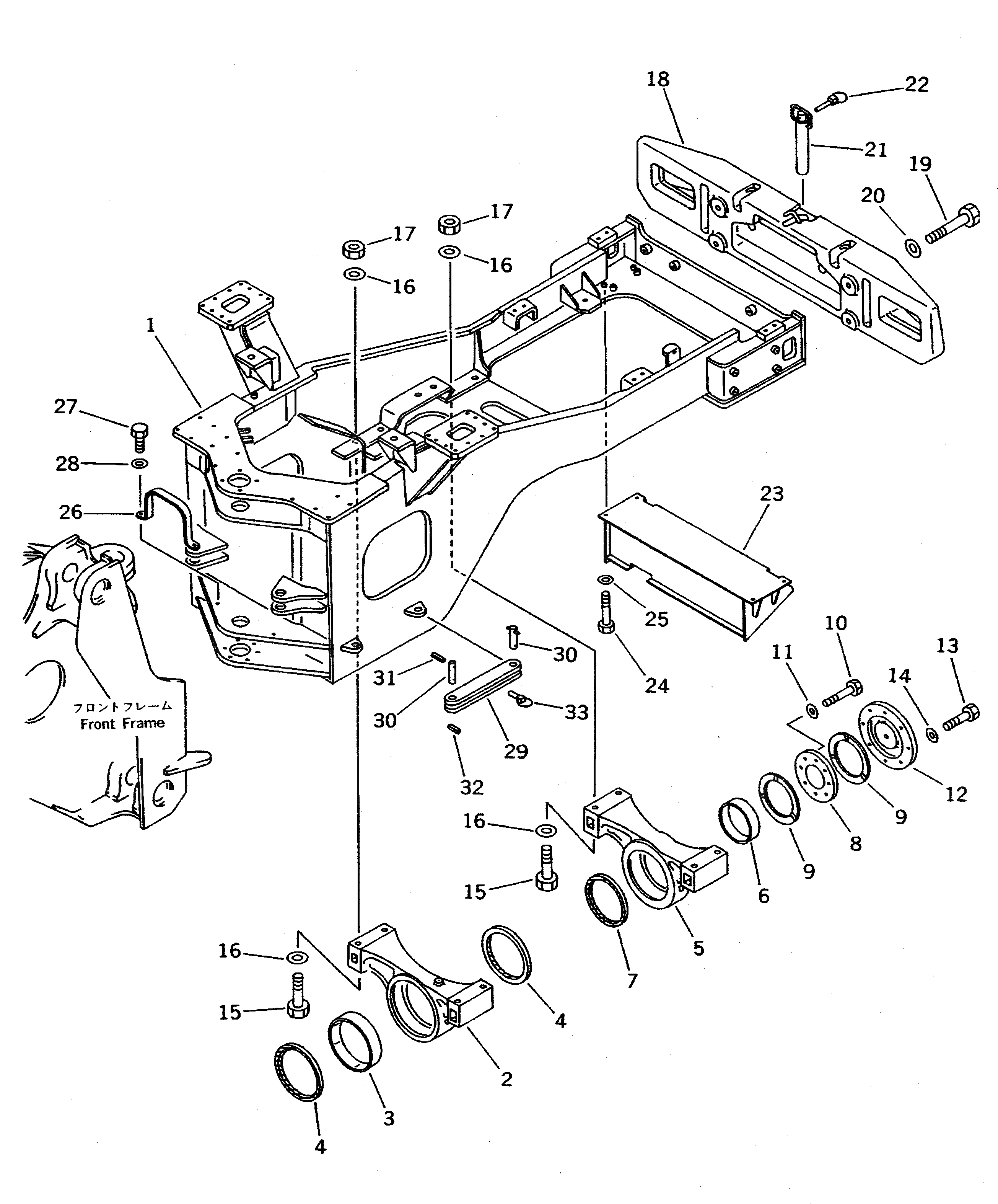 Схема запчастей Komatsu WA500-1 - ЗАДН. РАМА(№-) РАМА И ЧАСТИ КОРПУСА