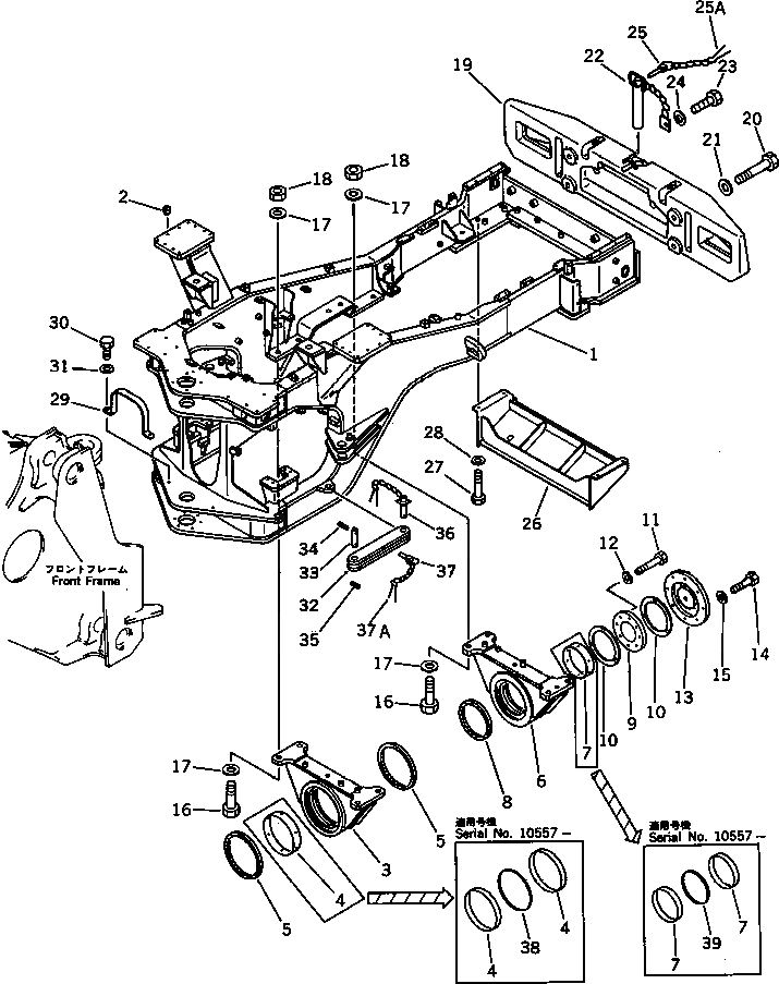 Схема запчастей Komatsu WA500-1 - ЗАДН. РАМА (СПЕЦ-Я TBG)(№-9999) РАМА И ЧАСТИ КОРПУСА