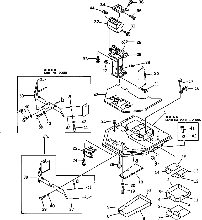 Схема запчастей Komatsu WA500-1 - ОСНОВН. КОНСТРУКЦИЯ И ПРИБОРНАЯ ПАНЕЛЬ (С КАБИНОЙ)(№-) РАМА И ЧАСТИ КОРПУСА
