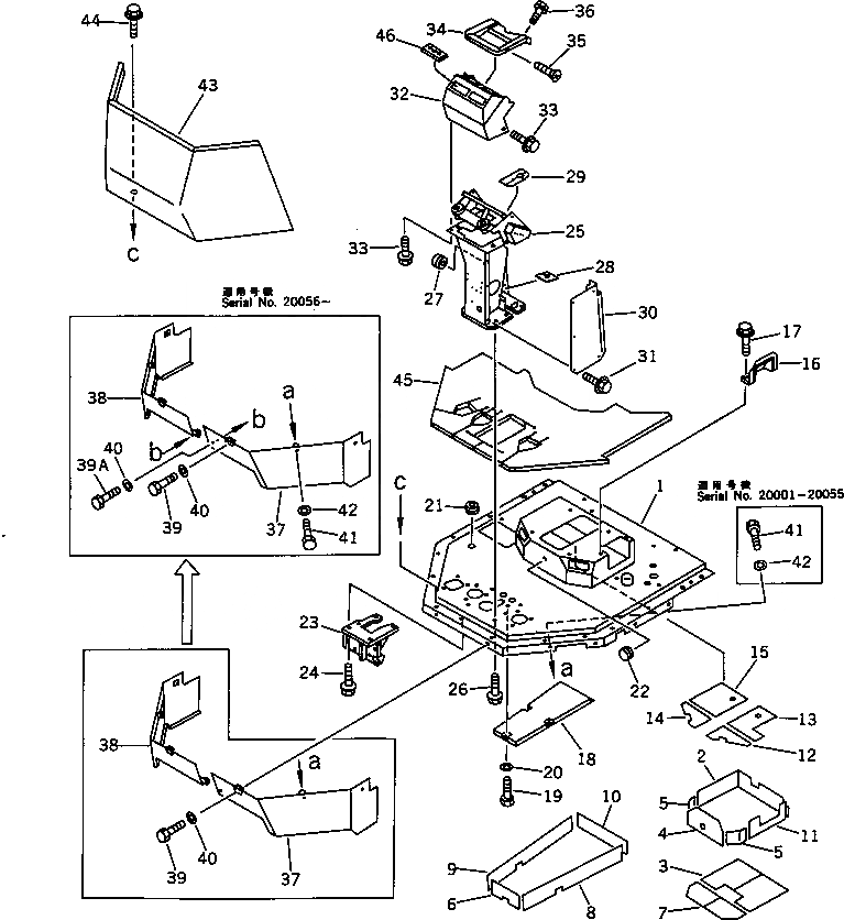 Схема запчастей Komatsu WA500-1 - ОСНОВН. КОНСТРУКЦИЯ И ПРИБОРНАЯ ПАНЕЛЬ (БЕЗ КАБИНЫ)(№-) РАМА И ЧАСТИ КОРПУСА