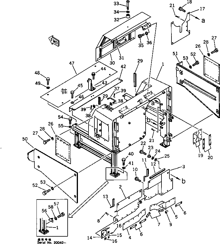 Схема запчастей Komatsu WA500-1 - ГИДР. БАК. ЧАСТИ КОРПУСА(№-) РАМА И ЧАСТИ КОРПУСА