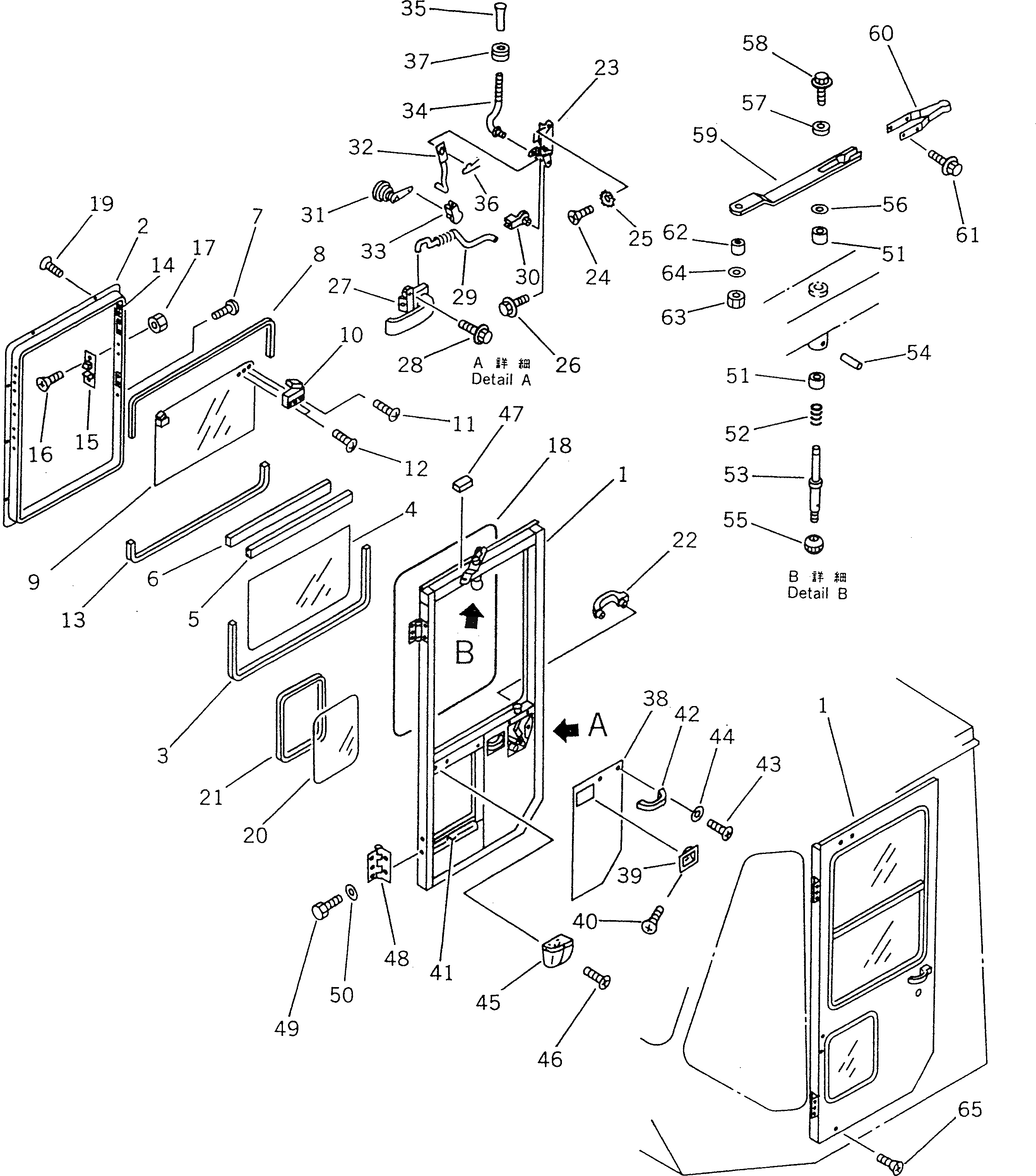 Схема запчастей Komatsu WA500-1 - КАБИНА (/) (ДВЕРЬ) (СПЕЦ-Я TBG)(№-) РАМА И ЧАСТИ КОРПУСА