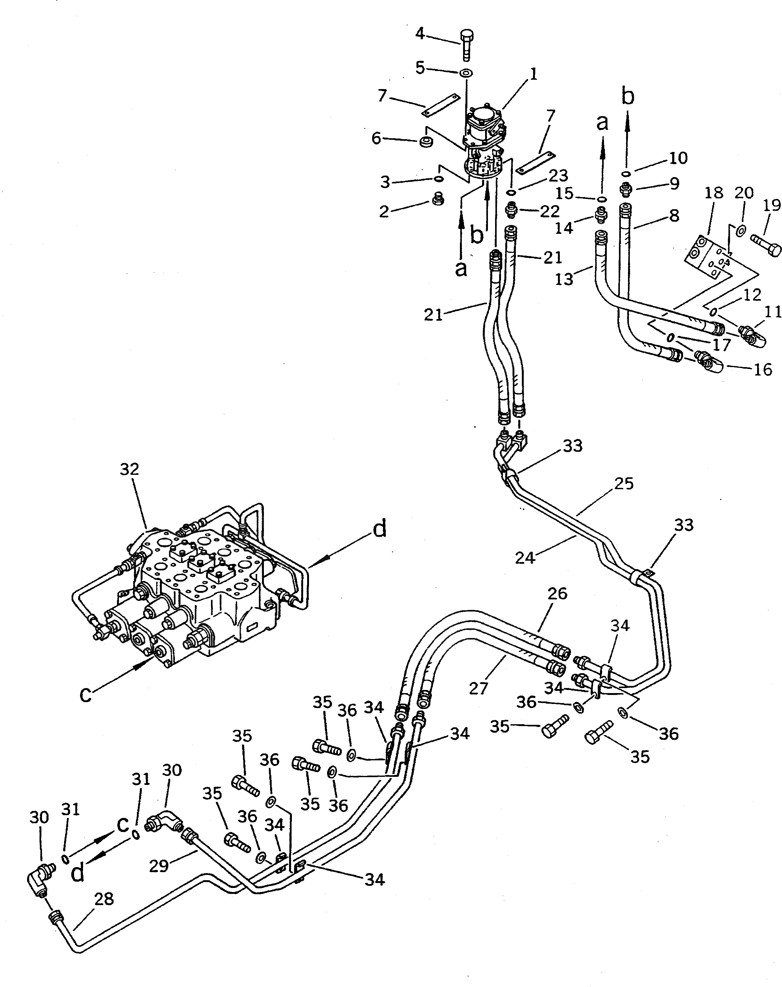 Схема запчастей Komatsu WA500-1 - ГИДРОЛИНИЯ (ЛИНИЯ НАВЕСН. ОБОРУД-Я) (/)(№-9999) УПРАВЛ-Е РАБОЧИМ ОБОРУДОВАНИЕМ