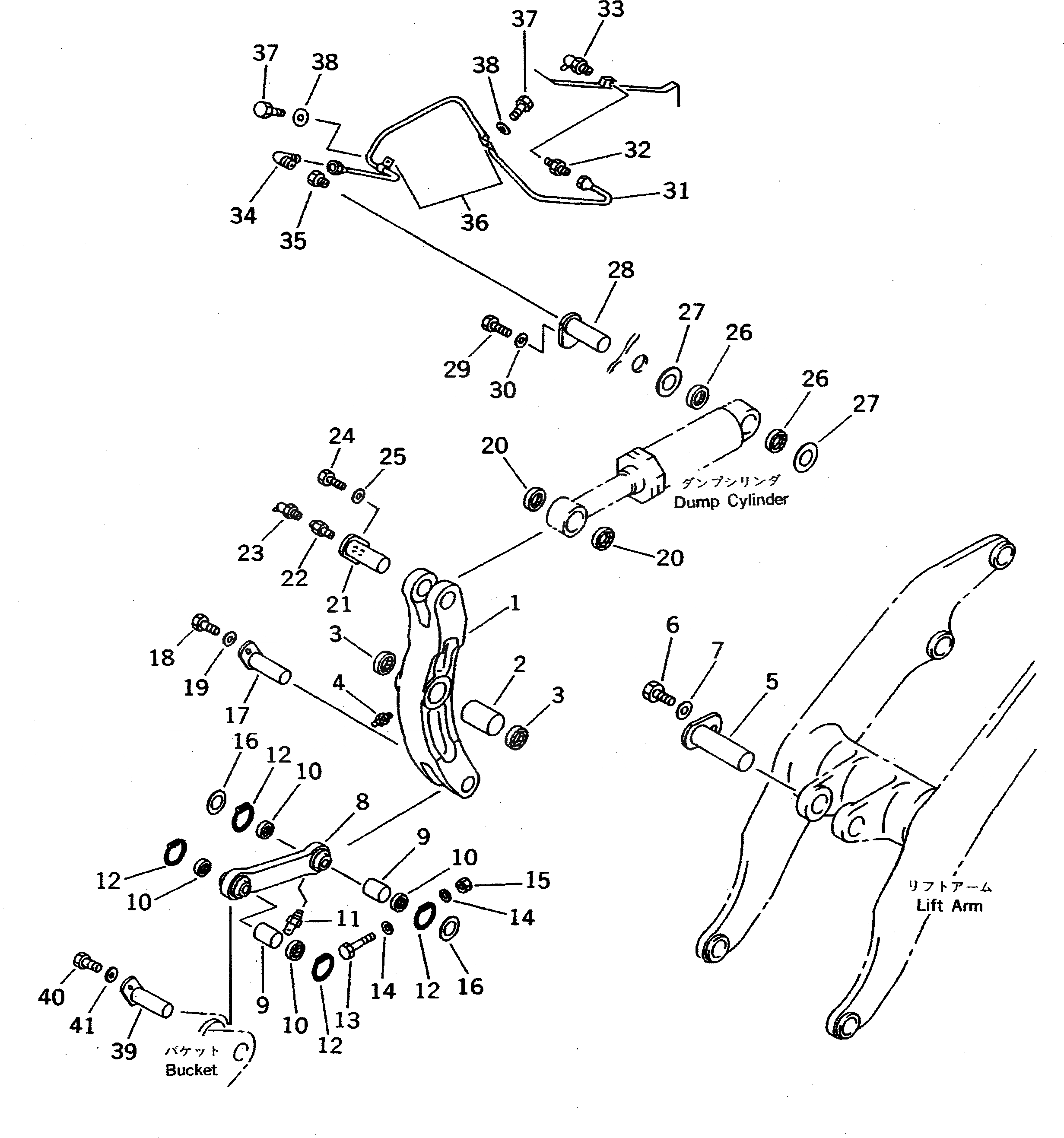 Схема запчастей Komatsu WA500-1 - КОЛЕНЧАТЫЙ РЫЧАГ(№-9999) РАБОЧЕЕ ОБОРУДОВАНИЕ
