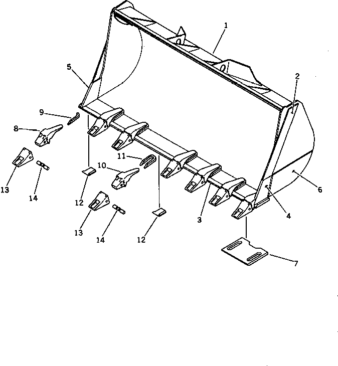 Схема запчастей Komatsu WA500-1 - КОВШ¤ .M (ПРЯМ. КРОМКА) (С ЗУБЬЯМИ) РАБОЧЕЕ ОБОРУДОВАНИЕ