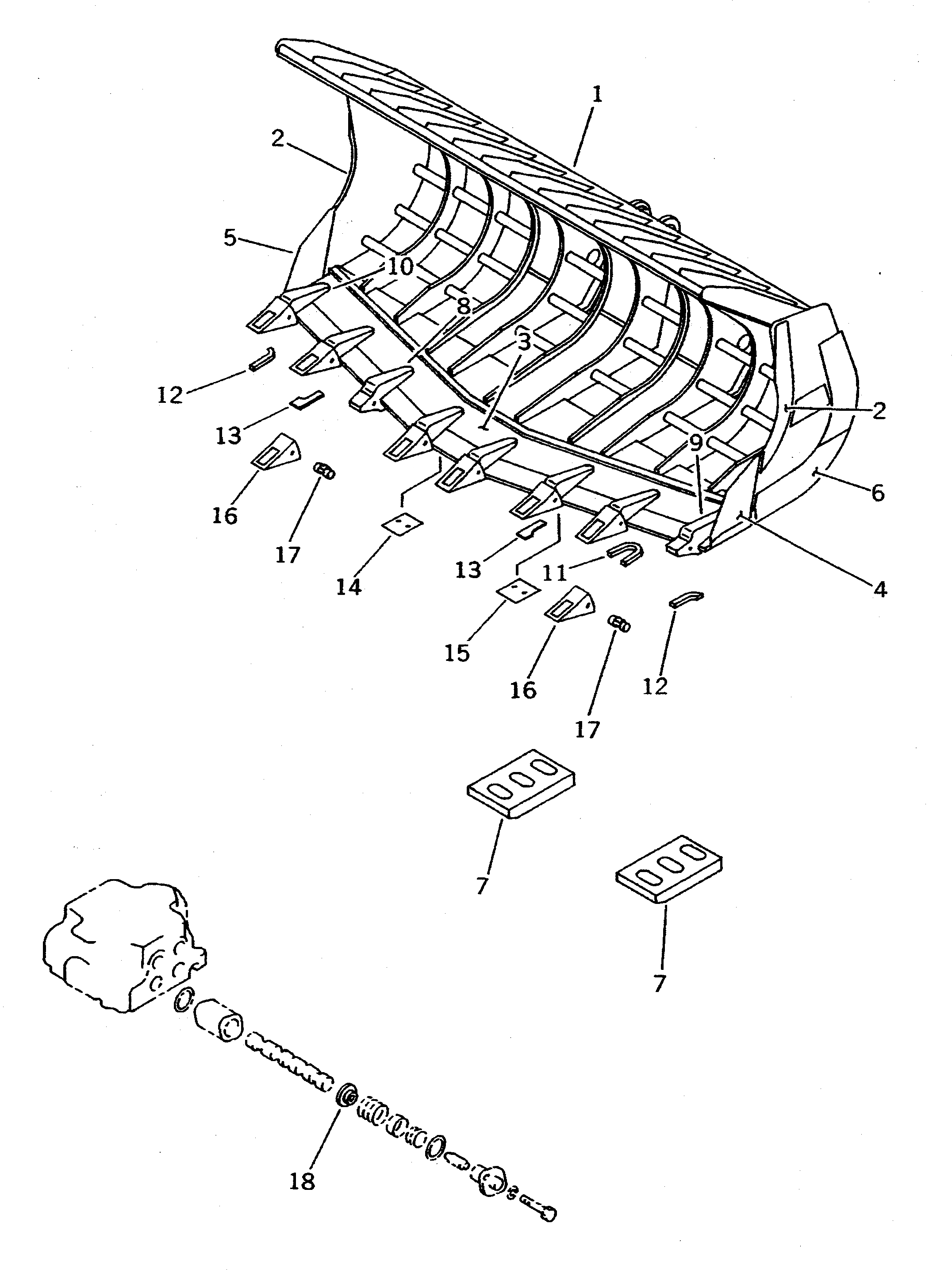 Схема запчастей Komatsu WA500-1 - SKELETON КОВШ (С ЗУБЬЯМИ) РАБОЧЕЕ ОБОРУДОВАНИЕ