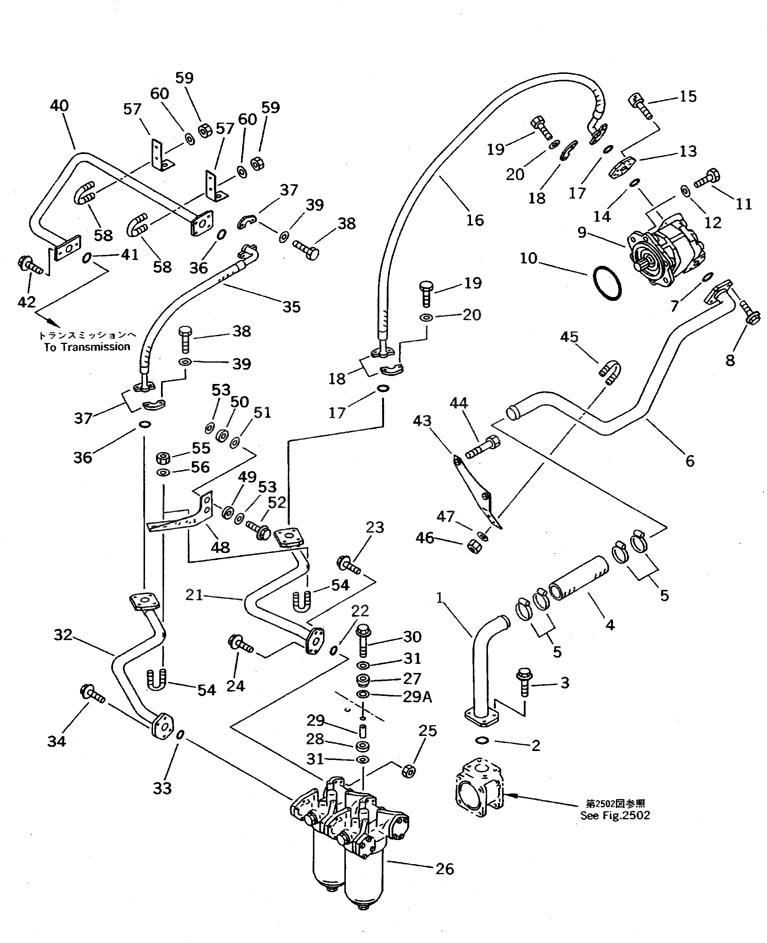 Схема запчастей Komatsu WA500-1 - СИСТЕМА ТРУБ ТРАНСМИССИИ (/)(№-) ТРАНСМИССИЯ