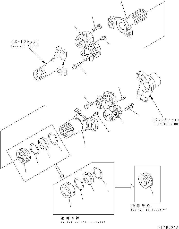 Схема запчастей Komatsu WA500-1 - ВЕДУЩ. ВАЛ (ЦЕНТР.) ВЕДУЩ. ВАЛ¤ ДИФФЕРЕНЦ. И КОЛЕСА