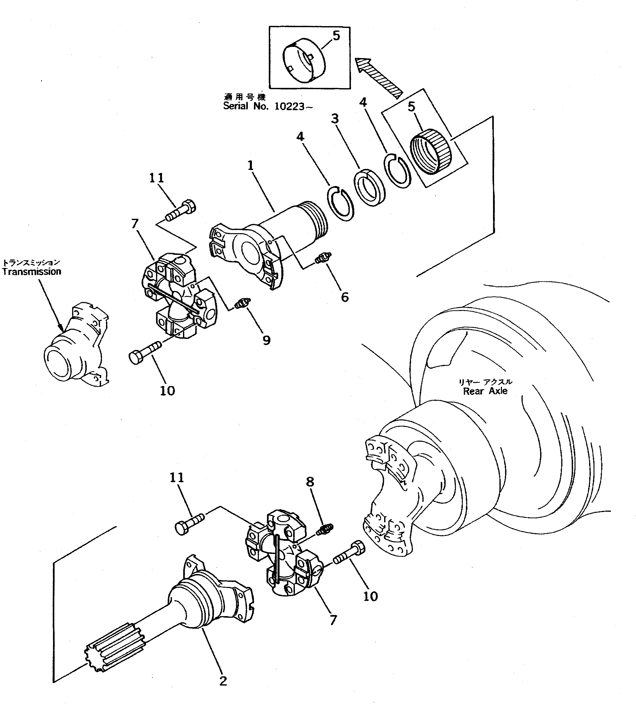 Схема запчастей Komatsu WA500-1 - ВЕДУЩ. ВАЛ (ЗАДН.) ВЕДУЩ. ВАЛ¤ ДИФФЕРЕНЦ. И КОЛЕСА