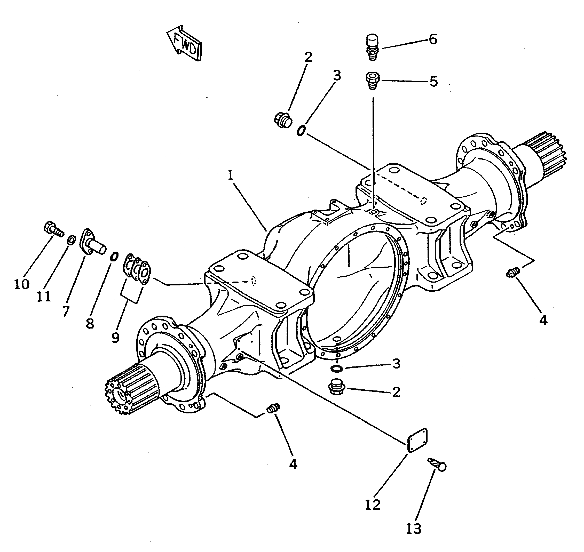 Схема запчастей Komatsu WA500-1 - КОРПУС ПЕРЕДНЕГО МОСТА(№-9999) ВЕДУЩ. ВАЛ¤ ДИФФЕРЕНЦ. И КОЛЕСА