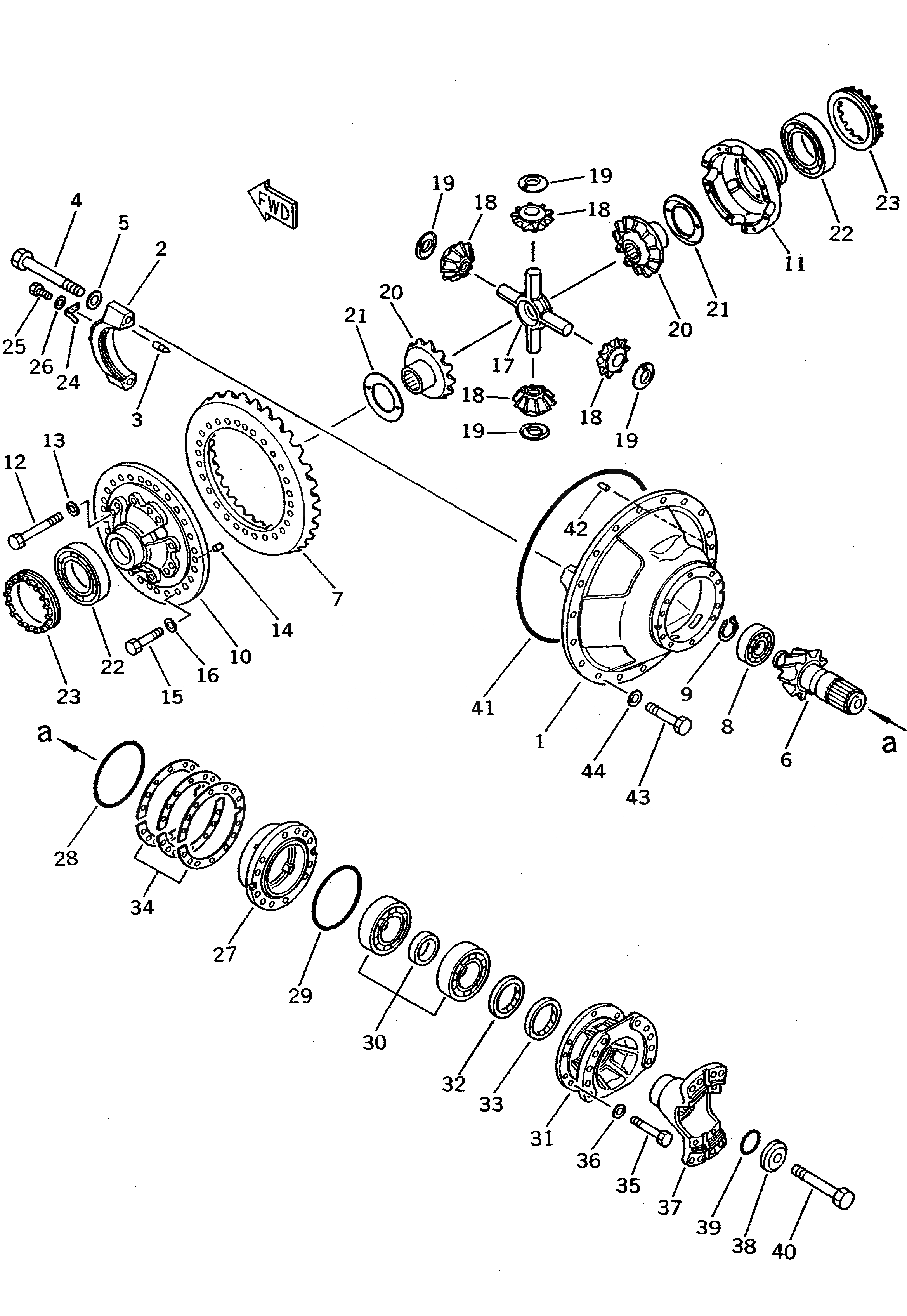 Схема запчастей Komatsu WA500-1 - ПЕРЕДНИЙ ДИФФЕРЕНЦИАЛ(№-) ВЕДУЩ. ВАЛ¤ ДИФФЕРЕНЦ. И КОЛЕСА