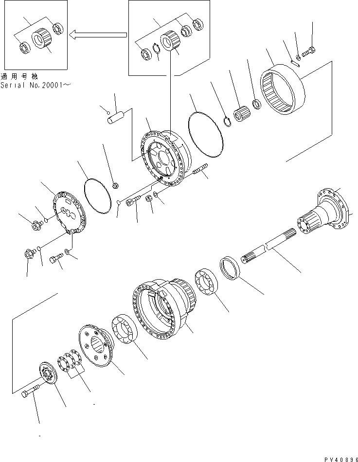 Схема запчастей Komatsu WA500-1 - ЗАДН. КОНЕЧНАЯ ПЕРЕДАЧА ВЕДУЩ. ВАЛ¤ ДИФФЕРЕНЦ. И КОЛЕСА